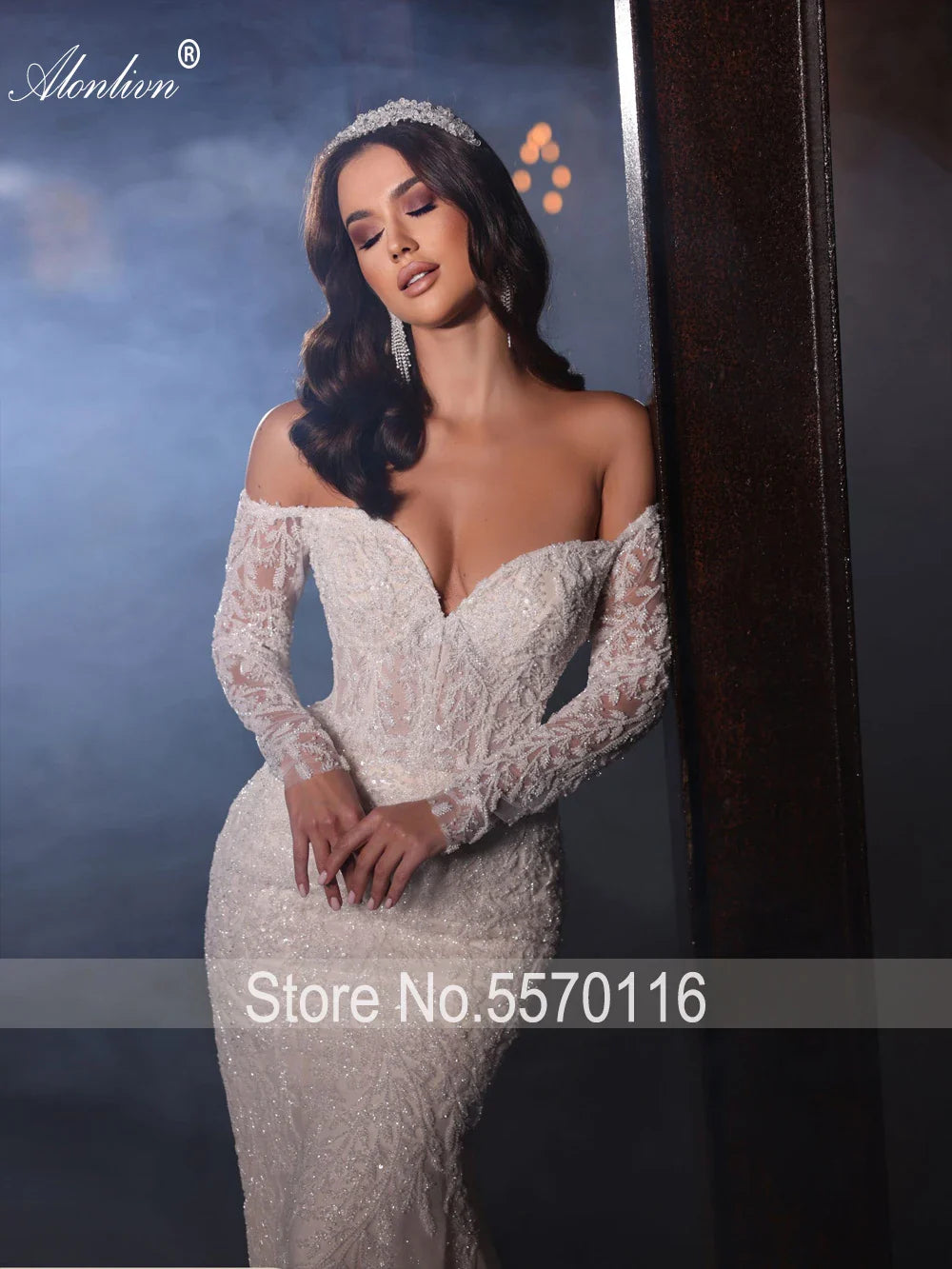 Alonlivn Luxurious Embroidery 2 In 1 Mermaid  Bridal Gown Beading Appliques Lace Off Shoulder Sleeves Sweetheart Wedding Dress