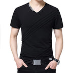 BROWON Summer Fashion T-shirt Men Short Sleeve V-neck Cotton Regular Fit Plus Size Men Casual T-shirt 5XL