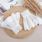 1Pair Detachable Cuffs Lace Flower Mesh Fake Flared Sleeves Double Layer Pleated Ruched False Cuffs Sweater Blouse Wrist Warmers