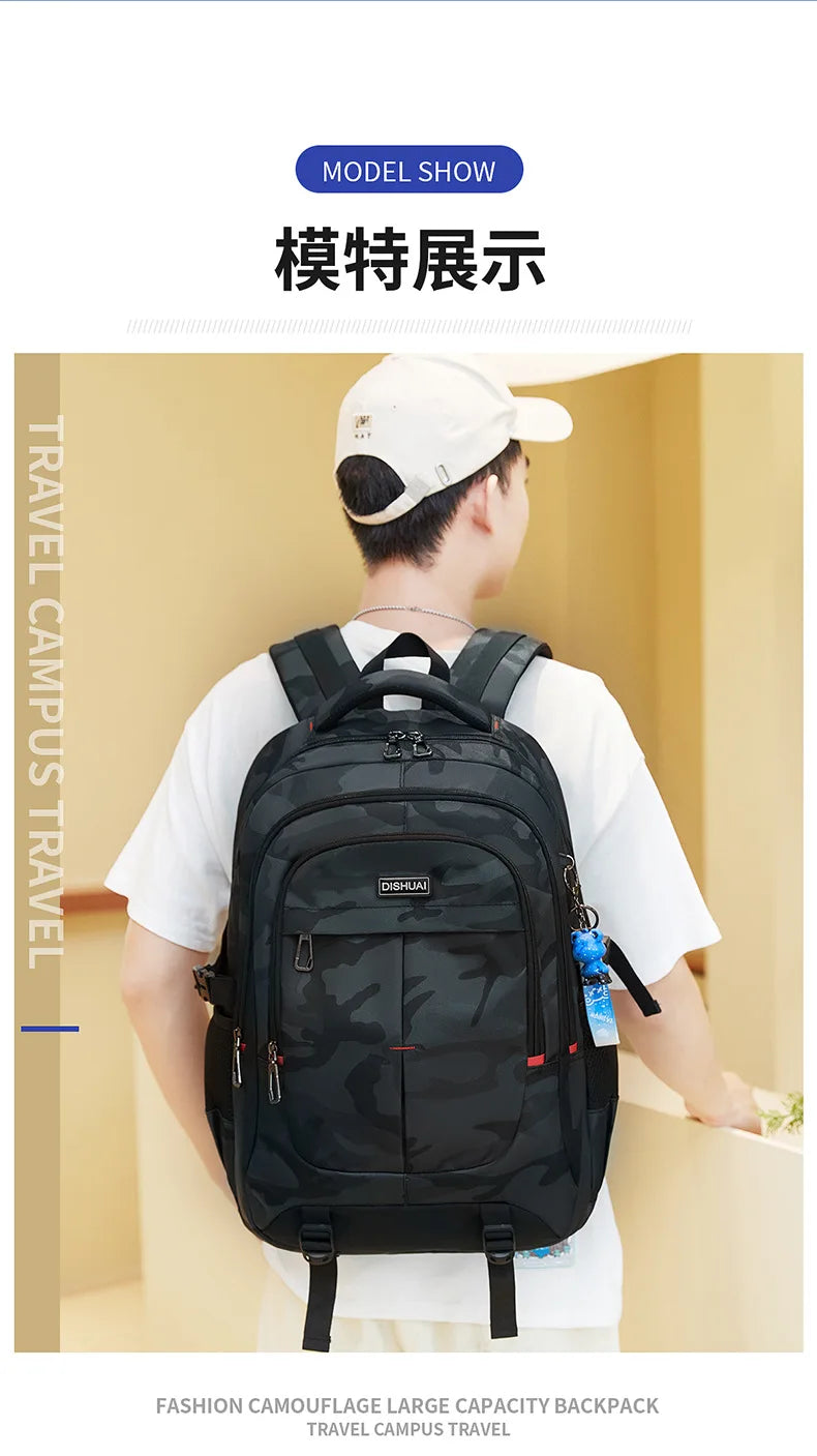 2025 new camouflage backpack for boys High capacity school bag for junior high school students Outdoor travel backpack for men