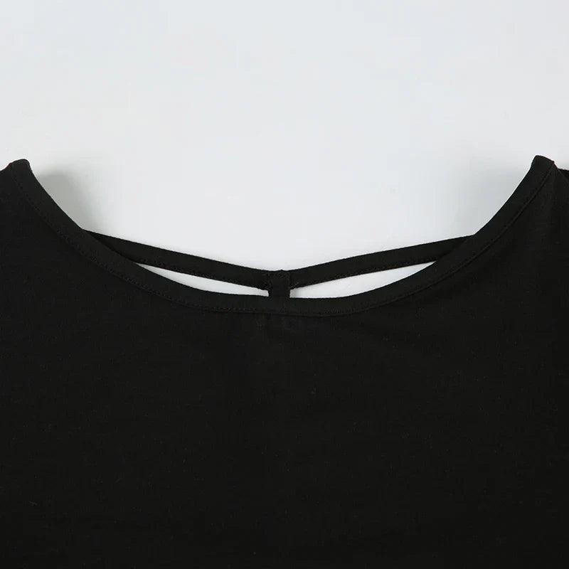 Backless Chic Fashion Skinny Sexy Long Sleeve Short Dress Women Rave Baddie Clubwear Black Solid Party Dresses