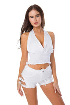 648 # New Sexy High Waist Perforated Bar Hot Pants Summer High Elastic Plus Size Fashion Casual Jeans Denim Shorts Women