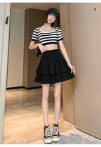 Casual Summer Ball Gown Pleated Skirts Women 2024 Korean Fashion Clothing Faldas Largas High Waist Black White A Line Mini Skirt