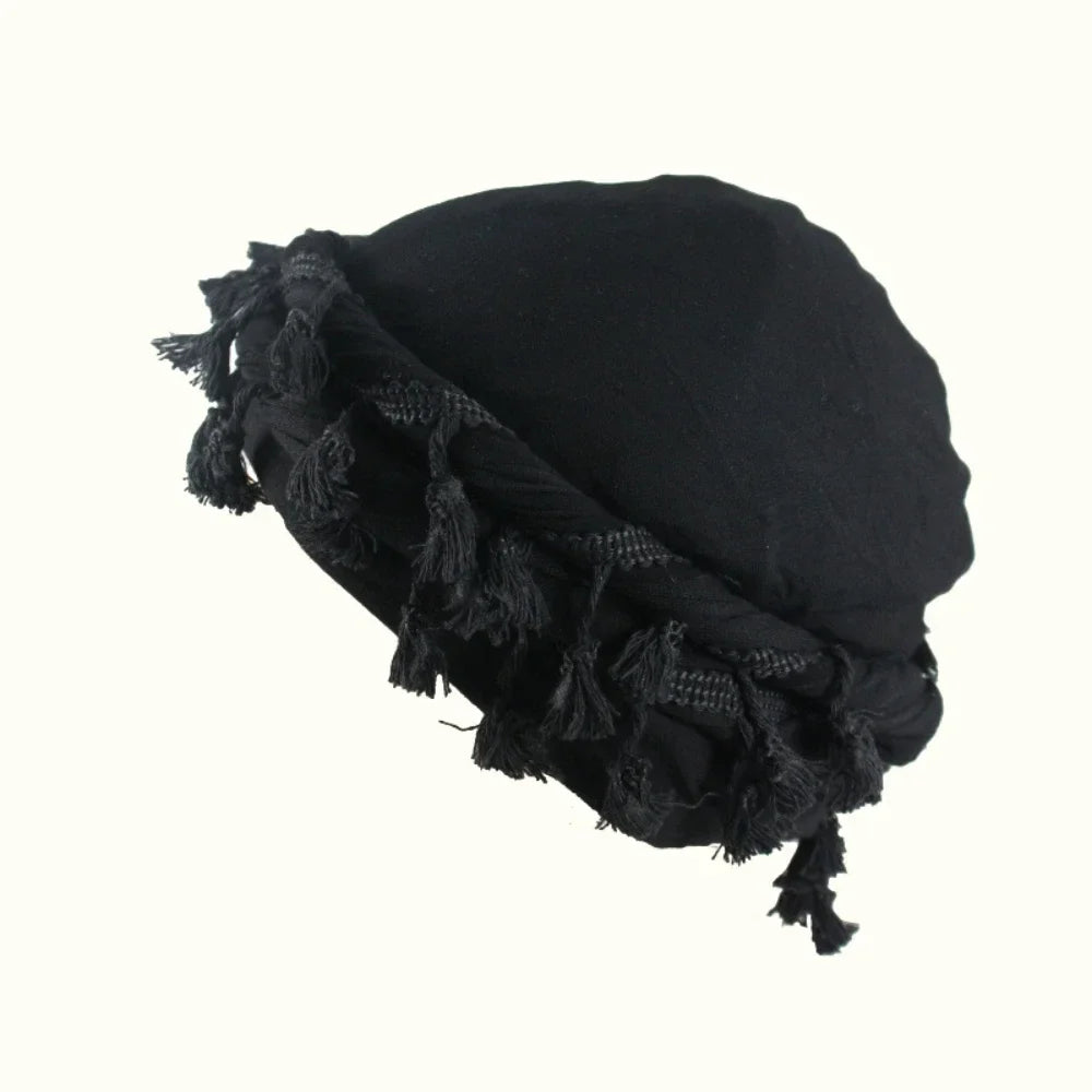 Babalet Halo Turban for Men Women Satin Lined Durag Head Wraps Skull Cap Pre-Tied Tassels Braid Beanie Vintage Twist Bonnet