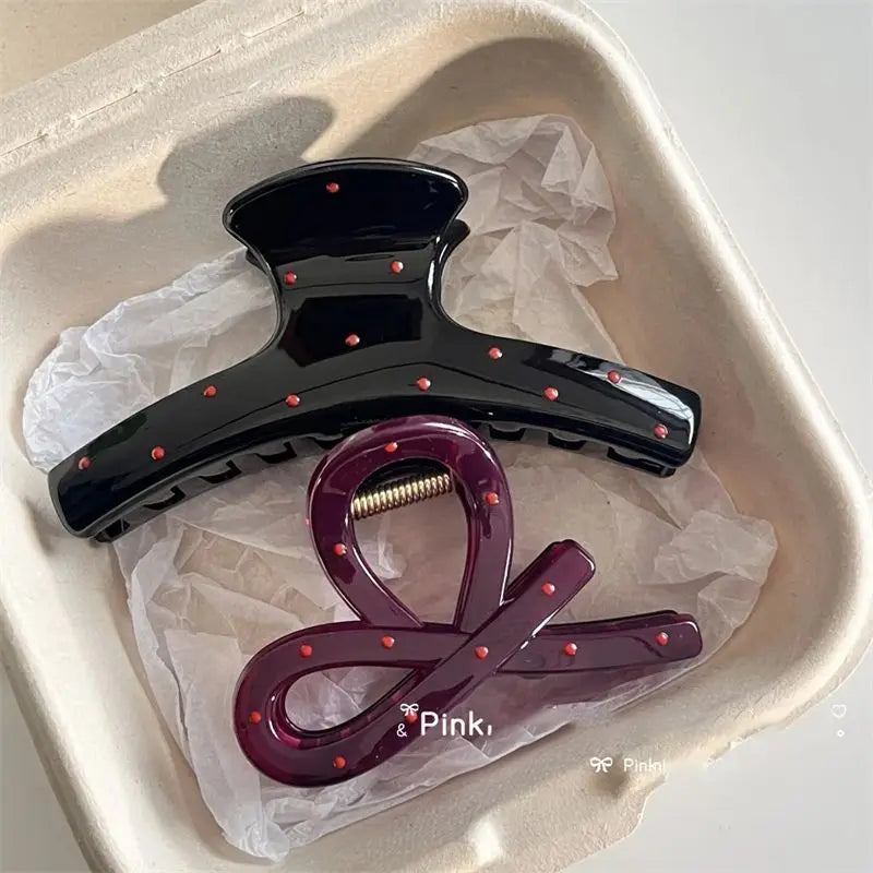 2Pcs/set Vintage Blue Polka Dot Red Bow Hair Clip Shark Claw Clamp Hairpin Barrette Korean Hair Headwear Accessory For Women