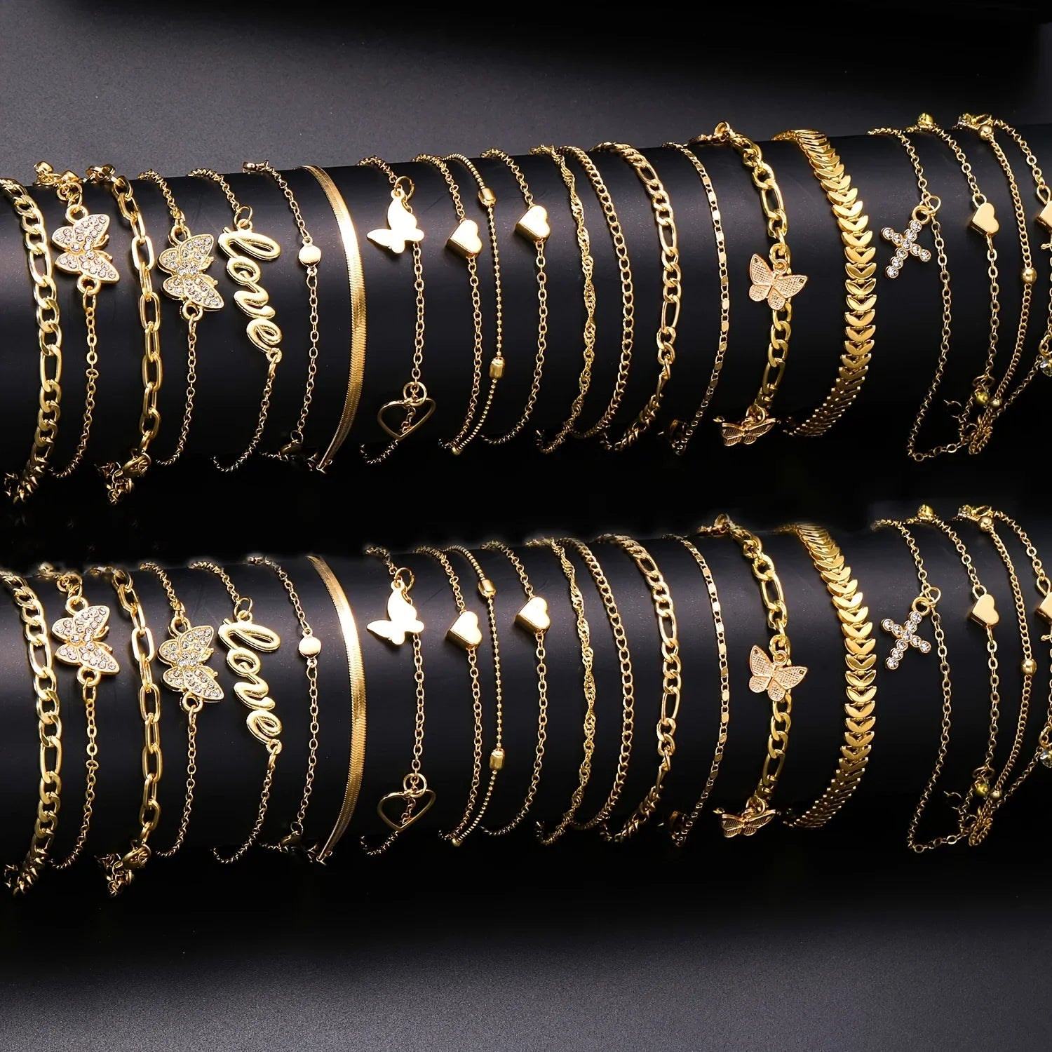 18Pcs Bohemian Summer Beach Anklet Set For Women Vintage Butterfly Heart Crystal Pendant Foot Bracelets Fashion Jewelry Gift New