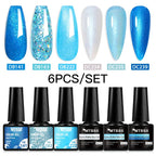 6PCS/SET Glitter Bright Pink Peach Gel Nail Polish Kit Spring Colorful Semi Permanent Soak Off Art UV Gel Varnish For Manicure