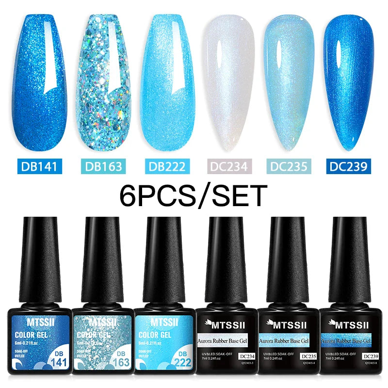 6PCS/SET Glitter Bright Pink Peach Gel Nail Polish Kit Spring Colorful Semi Permanent Soak Off Art UV Gel Varnish For Manicure