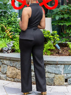 Elegant Blazer Jumpsuits Summer Clothes Women Sleeveless V-Neck Straight Pants Rompers Playsuits OL Style One Pieces Overalls