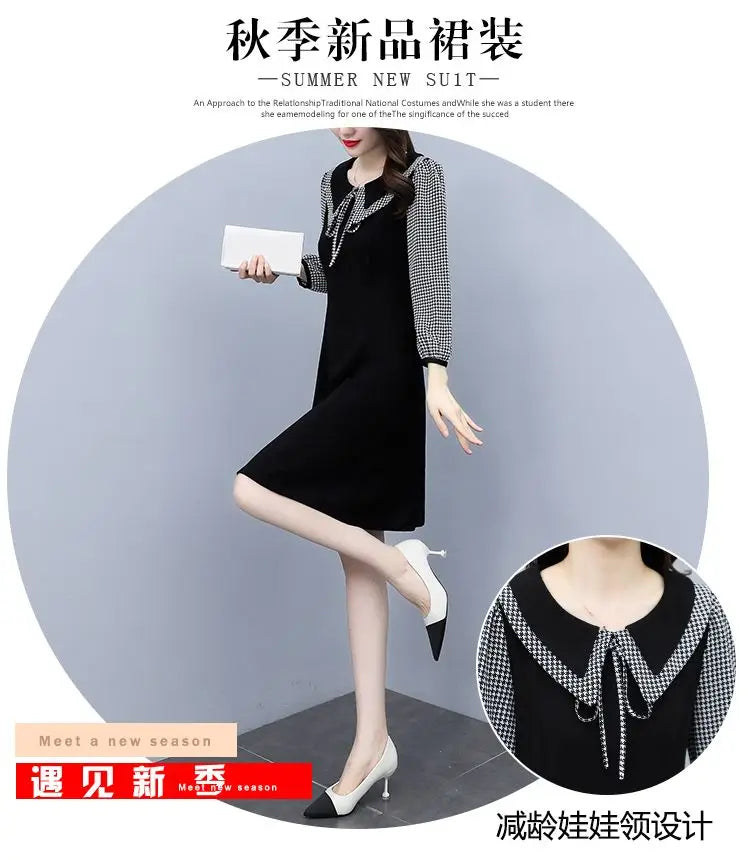 2025 New Spring Autumn Wear Temperament Small Flavor Style Slim Skirt Doll Collar Fashion Dress Women