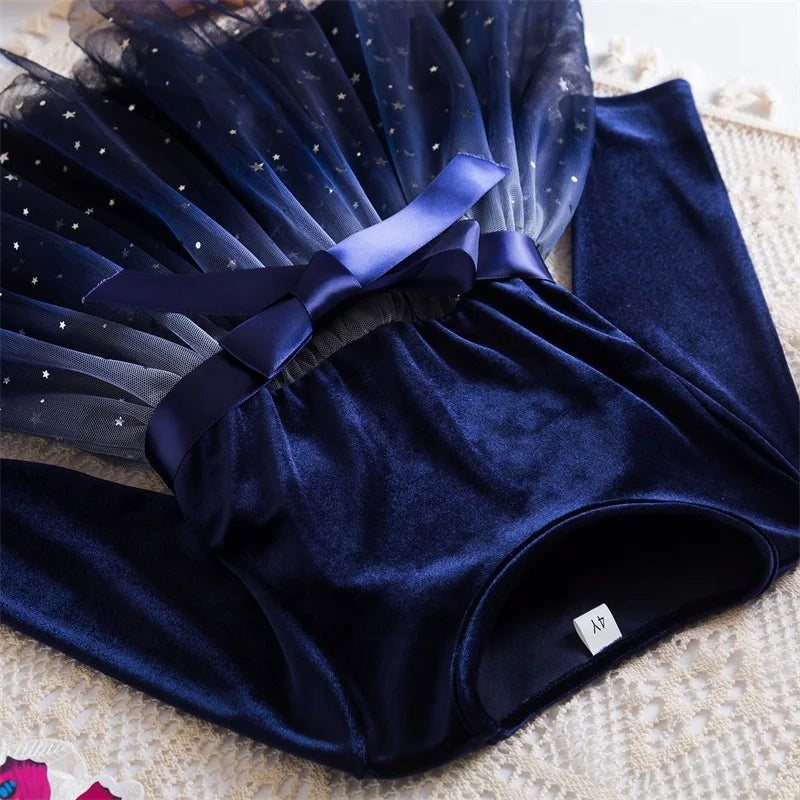 2025 Red Christmas Dress for Baby Girls Winter Long Sleeve Mesh Dresses for 3-8Yrs Kid Star Sequin Birthday Party Princess Dress