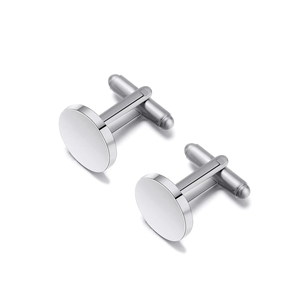 Custom Engraved Round Cufflinks & Tie Clip Set Stainless Steel Anniversary Wedding Birthday Groomsmen Gift for Father Husband