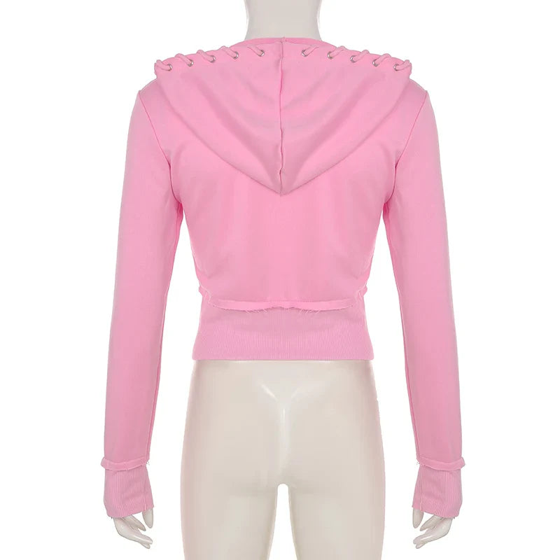 BIIKPIIK Drawstring Hooded Hoodie Suits Autumn Winter Solid Zipper Women Casual Pants Set Street Sporty Sweatshirt Two Piece Set