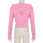 BIIKPIIK Drawstring Hooded Hoodie Suits Autumn Winter Solid Zipper Women Casual Pants Set Street Sporty Sweatshirt Two Piece Set