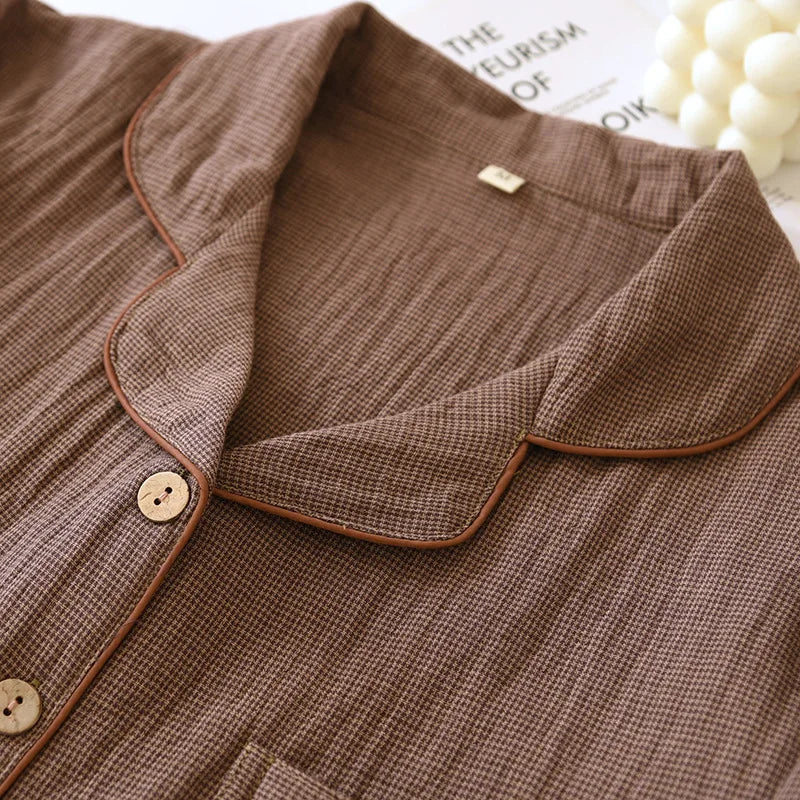 2025 New Spring Couple's Pajama Set 100% Cotton Long Sleeve Long Pants Two Piece Set for Men and Women's Home Furnishings