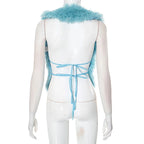 BKLD Sexy Temperament Fluffy Tops For Women High Street Y2K Nightclub Outfits Faux Fur Backless Lacing Solid 2025 Vest Waistcoat