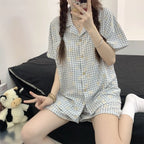 Cute Girl's Summer Cotton Linen ort Sve Nightgown Home Clothes Set Bear Print Gauze Spwear Simple Home Sle