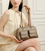 Burminsa Cowhide Genuine Leather Underarm Shoulder Bags For Women 2025 Luxury Designer Korean Bowling Tote Work Ladies Handbags