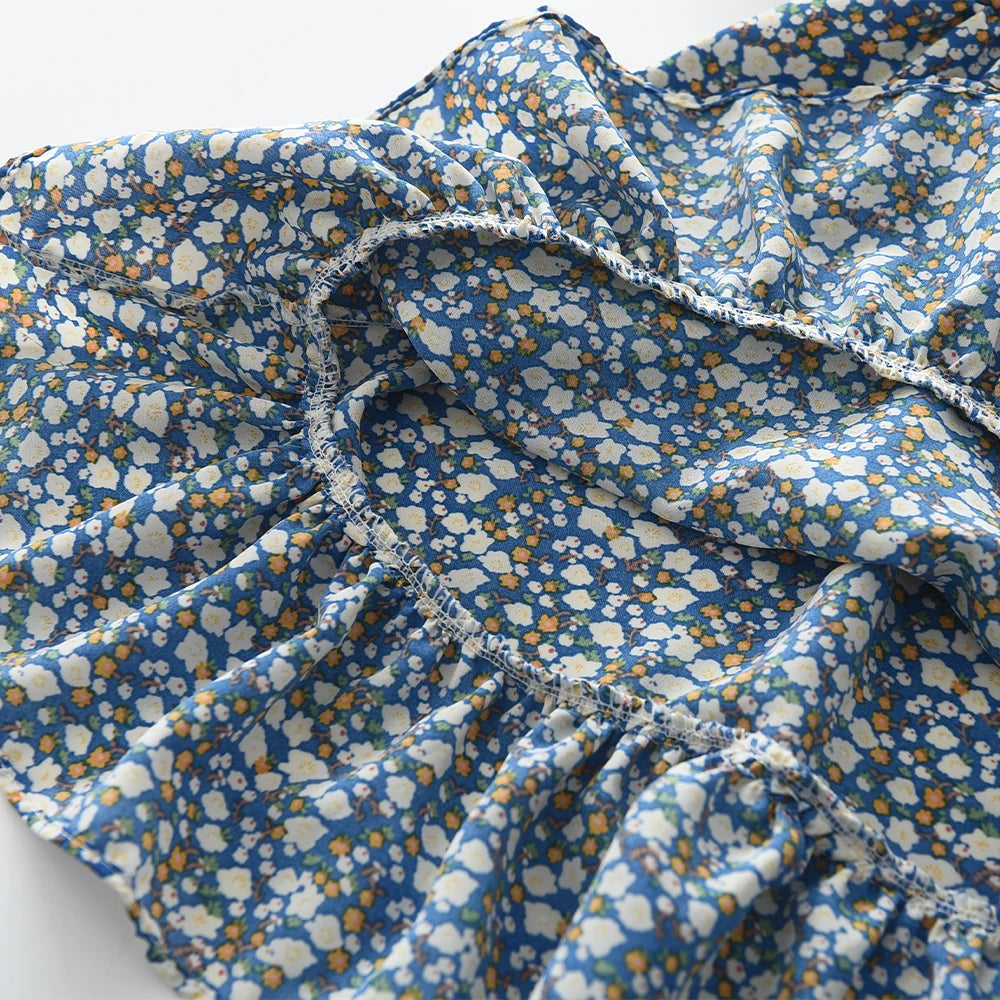 Bear Leader Girls Floral Dresses 2023 Summer New Children's Rustic French Chiffon Floral Fake Two Pieces Halter Dress