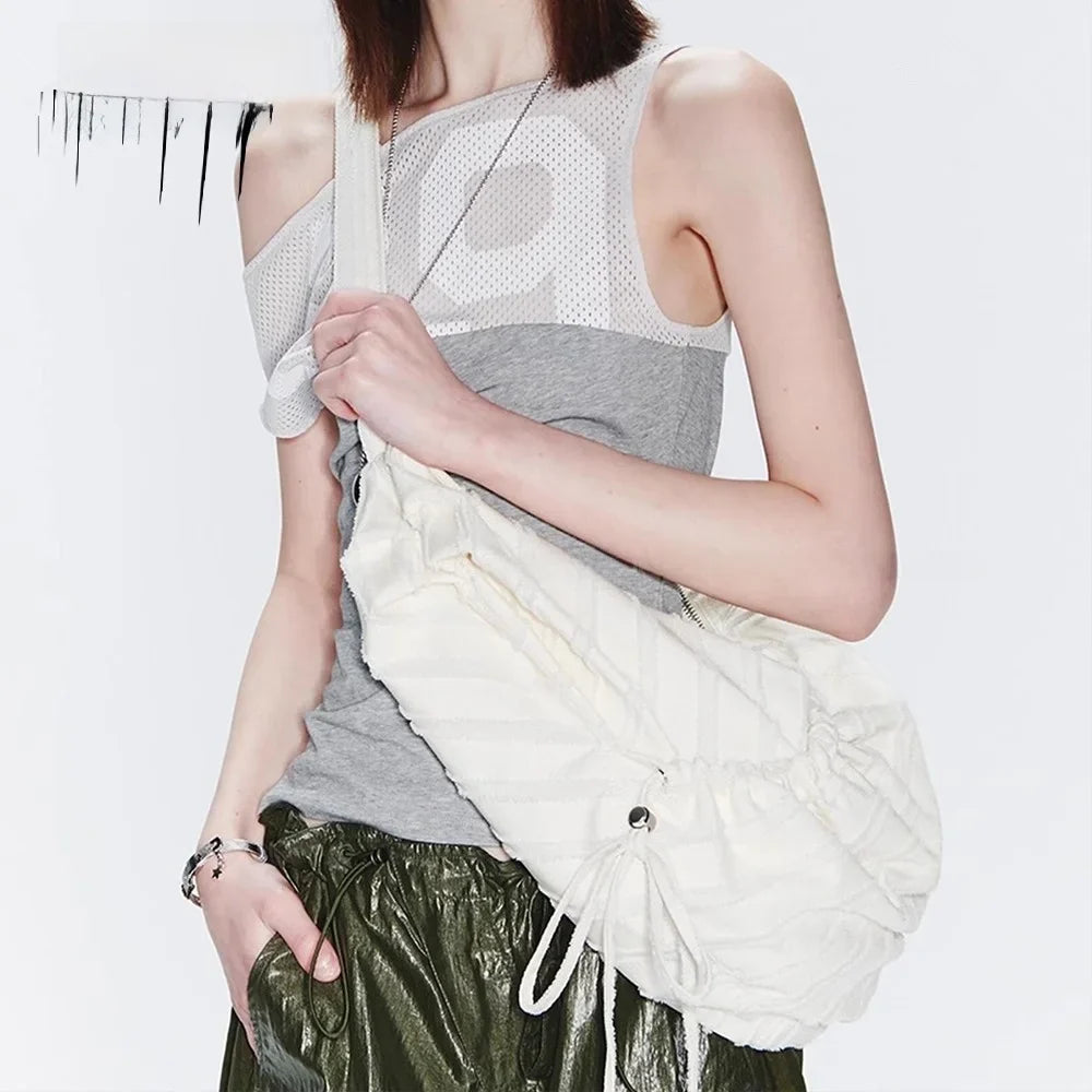 Casual Large Capaci Canvas Tote Bag Dstring Single oulder Folded Woven Handle Quali Crossbody Bag Faionable Trendy