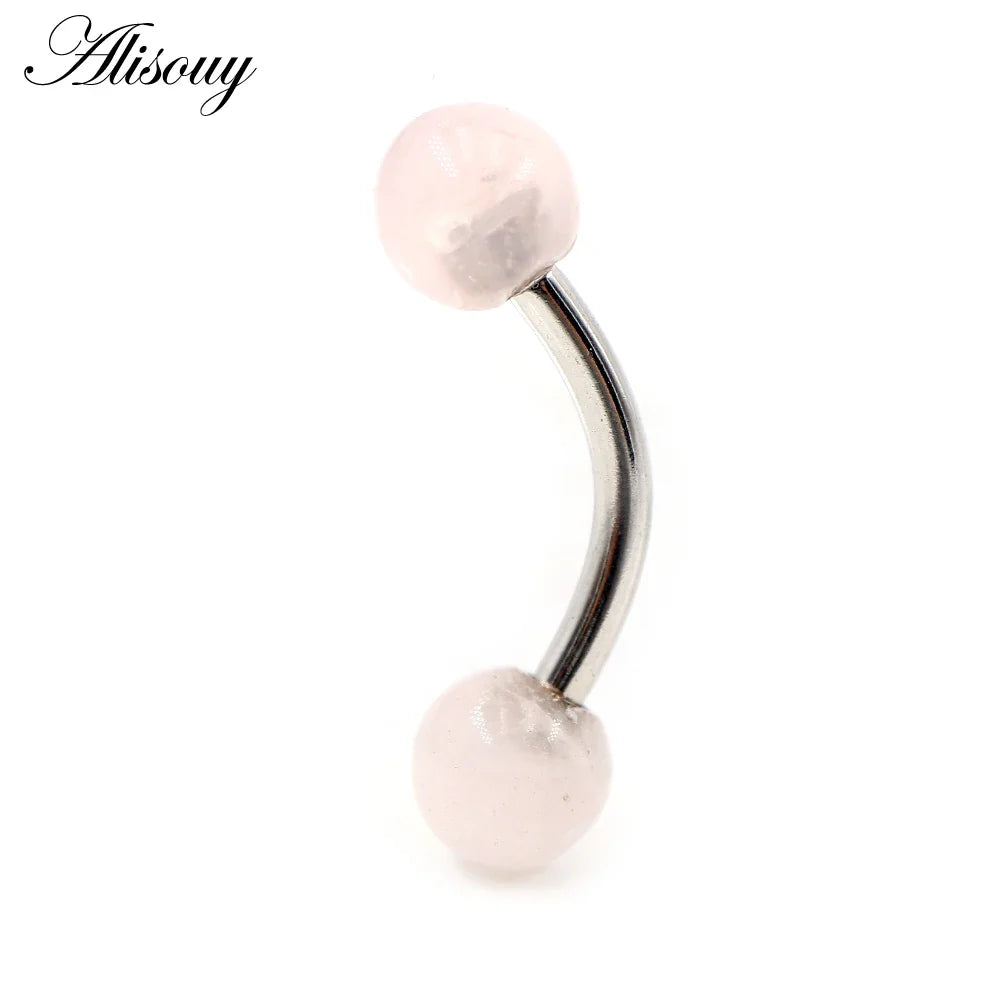 Alisouy 2PCS 14G Stainess Steel 5mm Stone Ball Eyebrow Curved Barbell Lip Ring Snug Daith Helix Earrings Body Piercing Jewelry