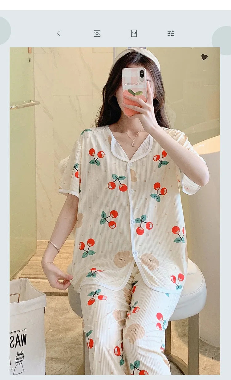 2023 New Ladies Three Piece Pajamas Women Printed Pajamas Home Sets Pajama Sets Cute Girls Homewear