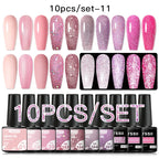 10PCS/Set Gel Nail Polish Set 125 Colors Glitter Semi Permanent Hybrid Gel Varnishes Base Top Coat Soak Off UV LED Nail Art Gel
