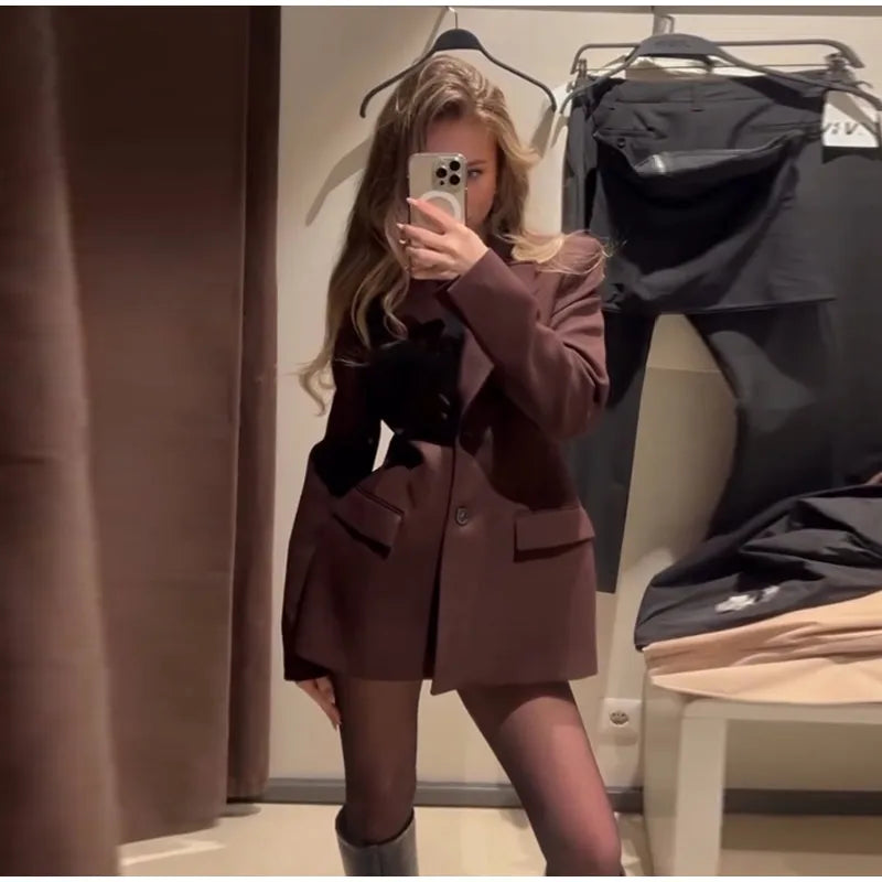 Elegant Lapel Blazer Mini Skirts Sets Women Casual Burgundy Jackets Suit With Hip Package Skirt Female 2025 Spring Chic Outfits