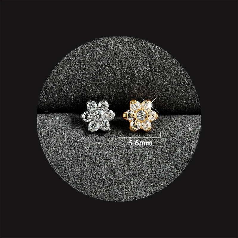 1PC ASTM F136 Titanium Flower CZ Labret Stud Internal Thread Piercing Lip Stud Daith Conch Earring Piercing Jewelry Wholesale