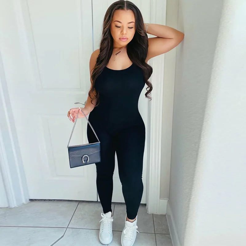 Dulzura Solid Bodycon Strap Jumpsuit For Women Bodycon Sexy Streetwear Fall Winter Skinny Rompers Sportswear Wholesale Items