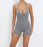 Gym Sport Jumpsuit Short Jumpsuit with Pocket Women Sportswear One Piece Yoga Set Sexy Backless Scrunch Fitness Overalls Romper