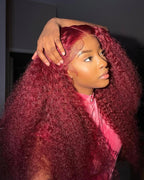 Burgundy Curly 13x6 Hd Lace Frontal Wig Human Hair 100% Brazilian 13x4 Water Deep Wave 99J Red Colored Wig For Women 30 36 Inch