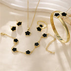 5pcs Lucky Five-petal Flower Women's Jewelry Set, Fashion Flower Bracelet + Necklace + Earrings + Bracelet + Ring Set, Birthday