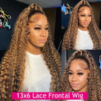 13x6 Highlight Wig Human Hair Deep Wave 40 Inch HD Lace Front Human Hair Wig 200 Density 4/27 Ombre Brown Blonde Lace Front Wigs