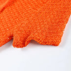 Elegant Sequined Orange Cardigans Women Y2k O-neck Short Sleeve One Button Female Tops 2025 Street Summer Lady Chic Knitwear