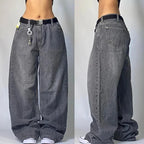 2000s Baggy Jeans Women New Harajuku Hip Hop Wing Print Oversized Jeans Gothic High Waist Wide Leg Pants Men Trousers Streetwear