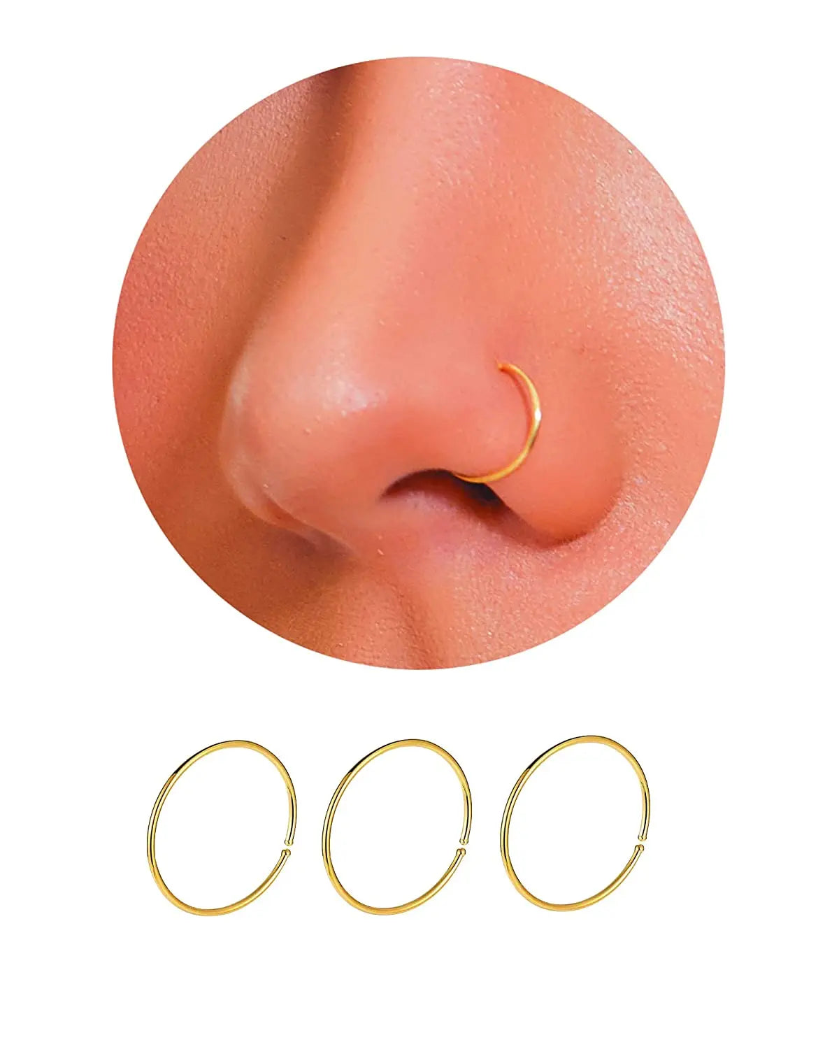 20PCS Nose Ring Hoop for Women Thin Nose Piercing Jewelry Silver Color Gold Color (8mm 22 Gauge)