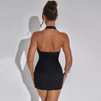 2025 New Diamond Pasted Solid Color Mini Dress Women Fashion Deep V-neck Strapless Dresses Female Trend Streetwear Clothing