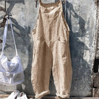 Casual Striped Overalls Korean Style Women's Summer Loose Fit Suspenders Jumpsuits Contrast Color Wide Leg Pants WIth Pockets
