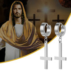 BONISKISS Men Women Stainless Steel Inverted Upside Down Cross Earring Church of Satan Temple Occult Satanic Witchy Stud Jewelry