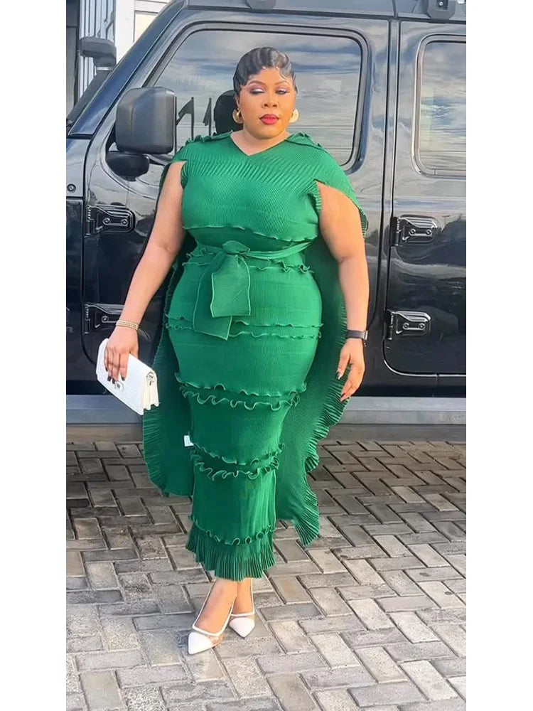 EGRM Miyake Solid Pleated French Three-dimensional Fungus Edge Cake Dress Women's Loose Long Dresses 2025 Summer New 6R8109