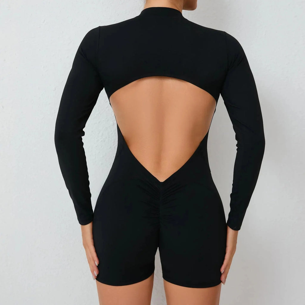 2025 Pad Zipper Long Sleeve Yoga Set Women One Piece Jumpsuit Gym Workout Shorts Fitness Bodysuit Sports Athletic Suit XP358