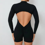 2025 Pad Zipper Long Sleeve Yoga Set Women One Piece Jumpsuit Gym Workout Shorts Fitness Bodysuit Sports Athletic Suit XP358