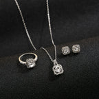 3Pcs/set Fashion Square Zircon Necklace Earrings Ring For Women Luxury Wedding Engagement Jewelry Shining Party Jewelry Gifts