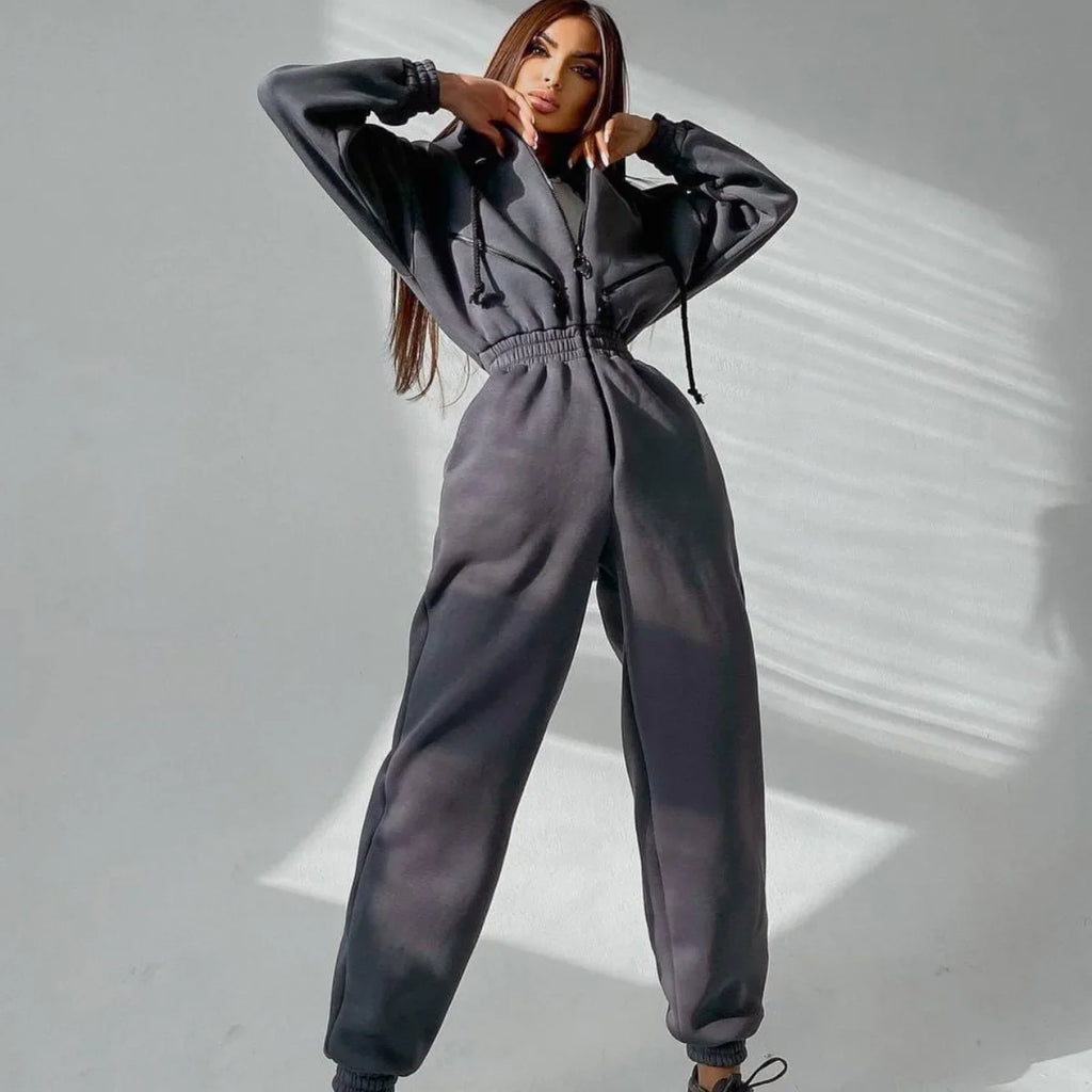 Autumn Women's Monochrome Long-Sleeved Jumpsuit Solid Color Zip-up Sportswear Female Winter Casual Tracksuit Fashionable Hoodies