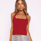 Dulzura Sleeveless Halter Side Slit Top With Button Sexy Casual Tank Party Club Streetwear Women'S Autumn Winter Clothes