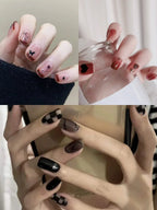 24PCS/SET Cold Black Chess Board Wearing Fake Nails Finished Product Long Full Coverage Acrylic Removable Press on Nails Art Tip