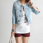 2023 Spring/Summer New Denim Jacket Women's Korean Casual Slim All-Match Short Crop Sleeve Short Sleeve Denim Button Up Top