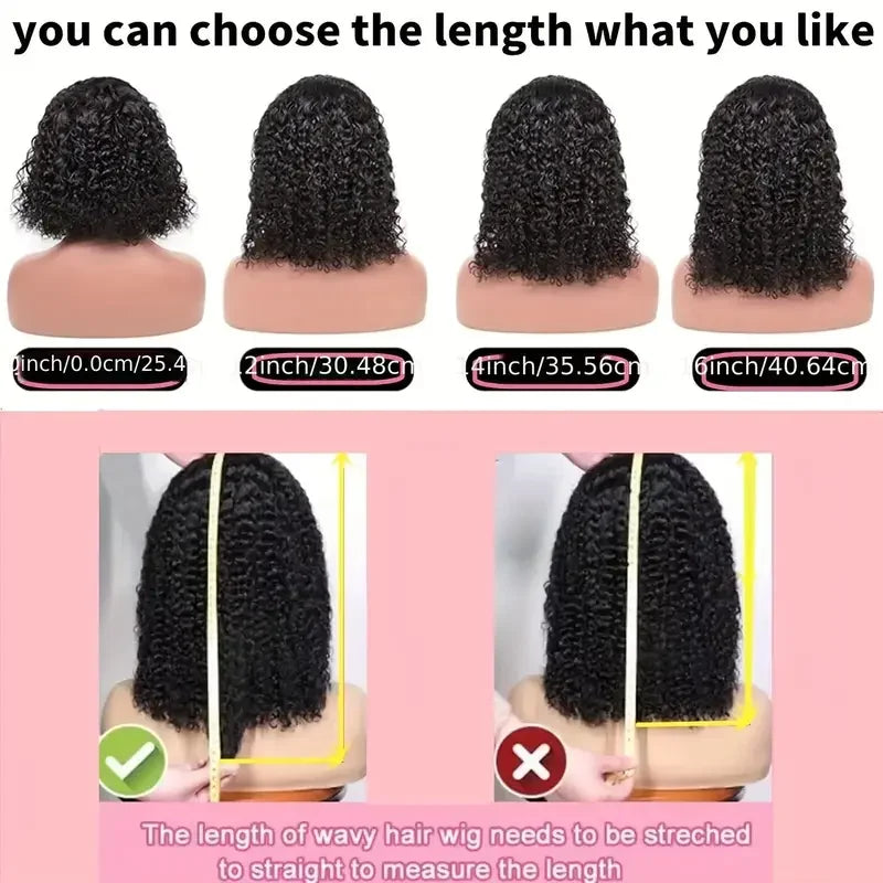 4x4 Put On And Go Glueless Bob Wigs Human Hair Curly For Women Pre Plucked Pre Cut Lace Ready To Wear Kinky Curly Lace Front Wig