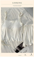 Casual Women Pajamas Summer Sleepwear Spaghetti Strap Shorts Sets 2 Pieces Night Wears O-neck Korean Sleeping Solid Home Suit